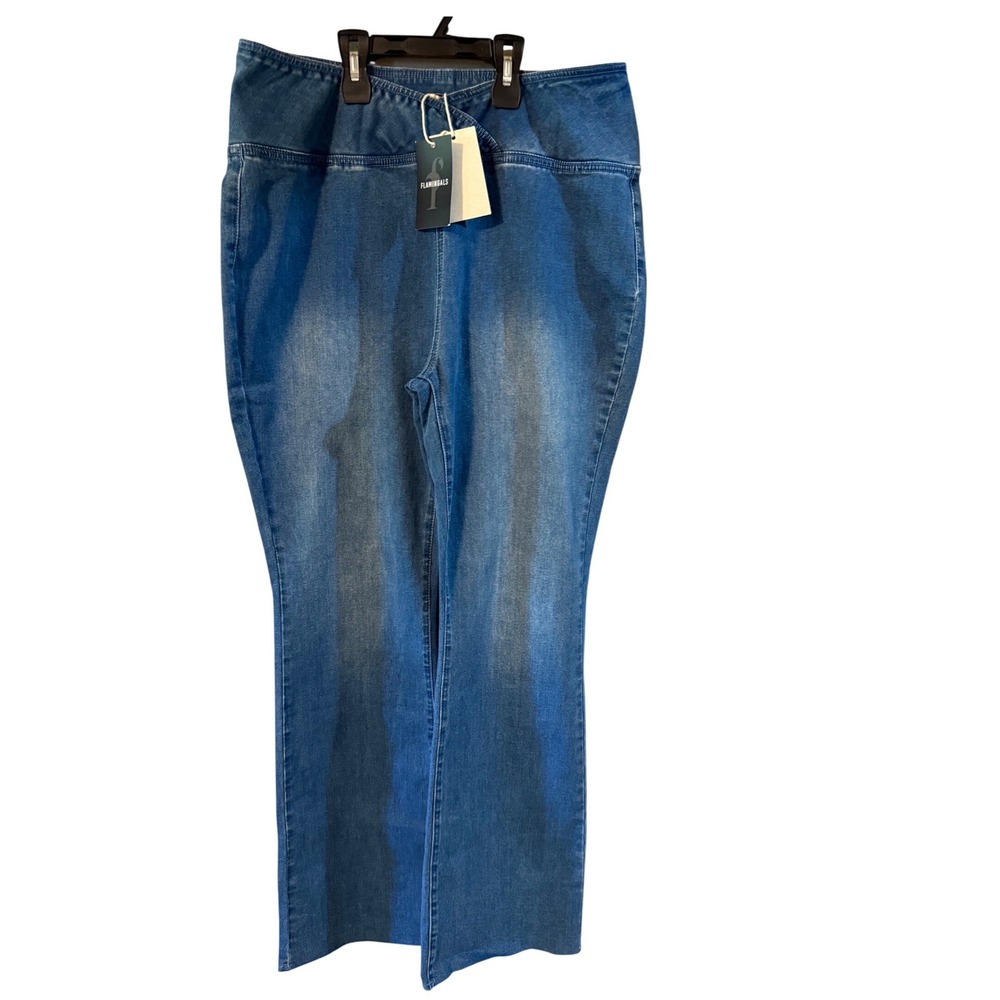 Flamingals Women 3XL Plus Size High Rise Pull On Flare Jeans Medium Wash  NWT